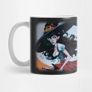 Drawing of a witch on a broom stick Mug